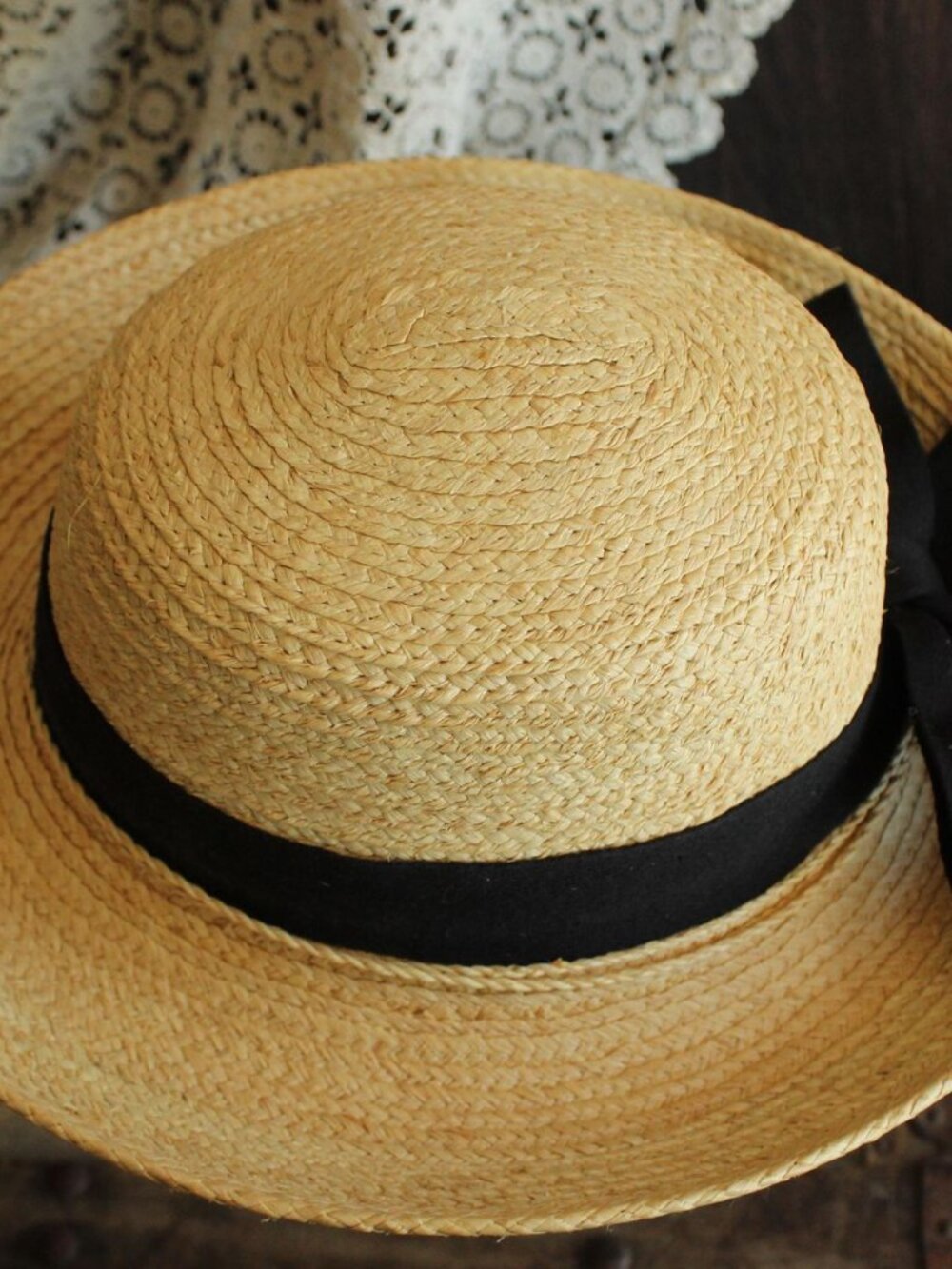 Vintage 1990s 2000s Hat, Scala Straw Wide Brimmed Sunhat with Black Ribbon, Mill - Picture 8 of 14